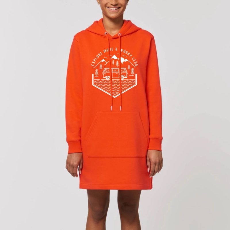 Robe sweat shirt avec capuche en coton bio impression face